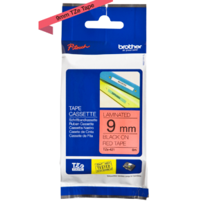 Cinta Brother TZE-421 Negro sobre Rojo 9mm (3/8″) x 8 mts